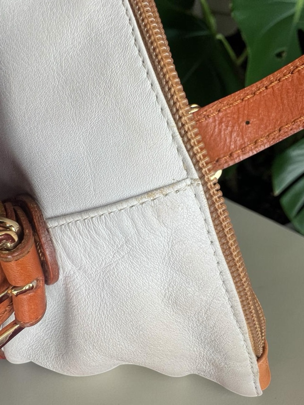 Marino Orlandi White Italian Leather Shoulder Bag Large Tan Trim - Picture 11 of 14